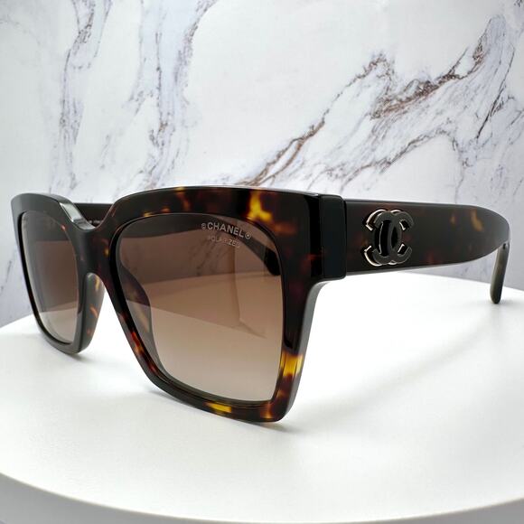 New CHANEL Sunglasses Brown Butterfly Gold Polarized Brown Lens - Picture 16 of 16